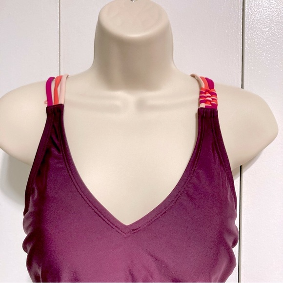 KONA SOL Macrame Straps High Coverage One Piece Swimsuit AFK71 Burgundy Medium - Picture 4 of 15